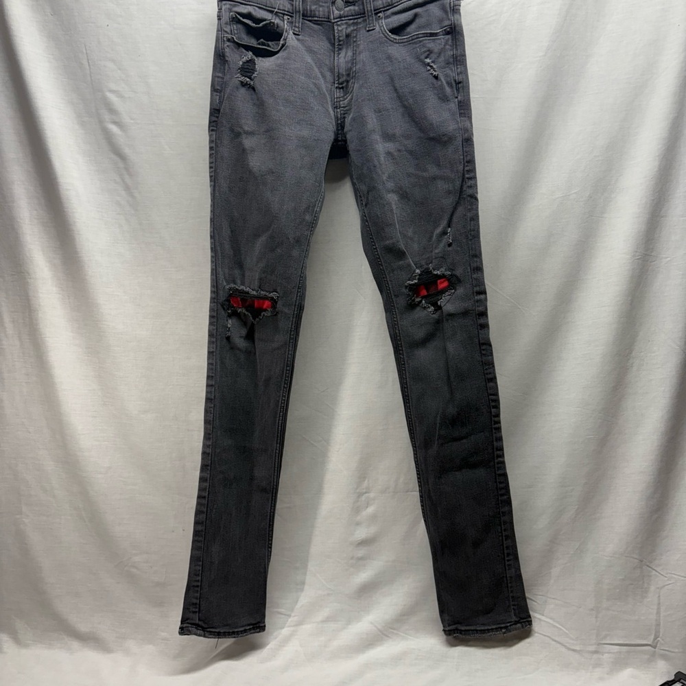 Hollister Charcoal Skinny Jeans with Plaid Details 29x32